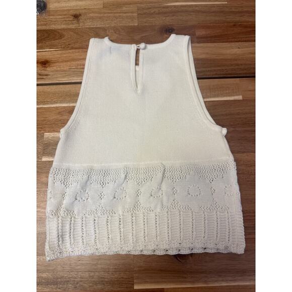 Lush Knit Top Sleeveless Cream Womens Small crochet like bottom - Picture 2 of 3